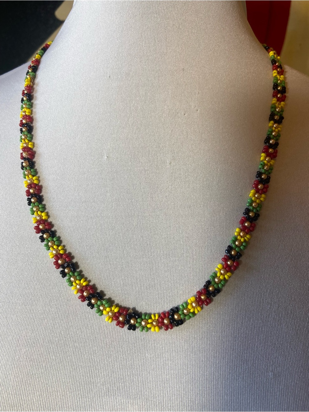 Vintage Handwoven Multicolor Seed-Bead Floral Necklace - Women Jewelry